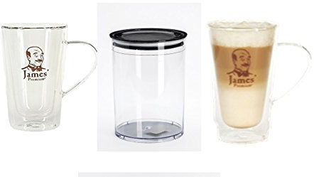 Vorratsbehälter Aromafresh Kaffee + 2 doppelwandige Gläser mit Henkel mundgeblasen doppelwandiges Boroslicate Glas