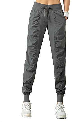 TOPLAZA Pantalones Verano Mujer Cintura Elástica Plisado Talle Alto con Bolsillos Cordones, Gris, M