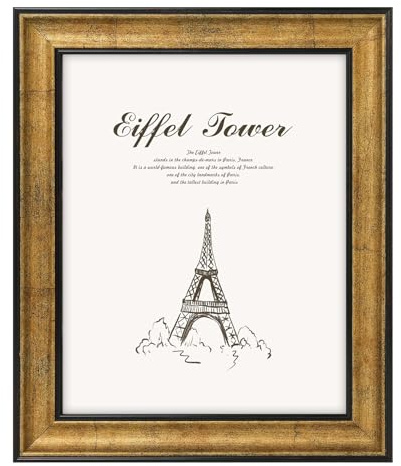 Golden State Art, 8x10 Antique Gold with Black Trim Color Frame - Easel Stand, Sawtooth Hanger - Landscape, Portrait Display - Great for Postcards, Photographs