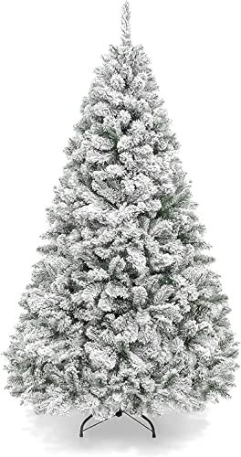 Asinse 6FT Snow Flocked Christmas Tree - Premium Artificial Spruce Christmas Tree with White Heavy Snow Flocking Lightweight and Easy to Assemble with Metal Stand 850 Tips