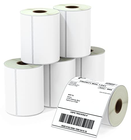 BETCKEY - 102mm x 152mm(4 in x 6 in) Perforierte Leeres Thermotransportetikett Kompatibel mit Zebra und weiteren Druckern [6 Rollen/1500 Etiketten]