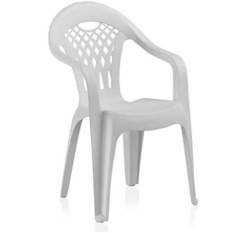 JUANIO Juego de 4 Sillas de jardín Apilables en Resina Color Blanco - Longitud 58 x Profundidad 54 x Altura 86 cm