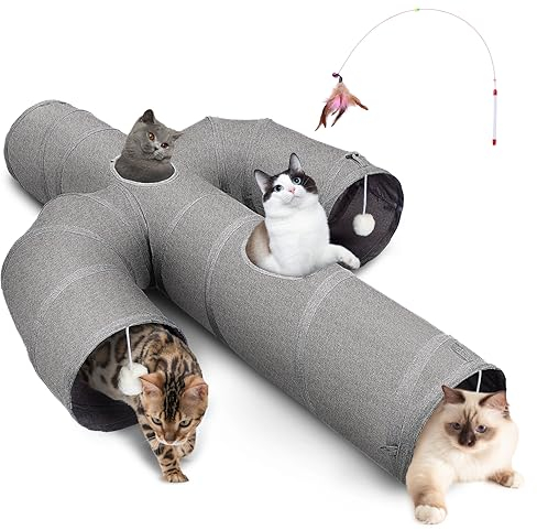 Ownpets Katzentunnel, größerer Kaktus Form Haustier Tunnel mit robustem Oxford-Gewebe, faltbar und reißfest, mit Mehreren Ausgängen, hängenden Ball und Teaser Wand, 30cm Durchmesser