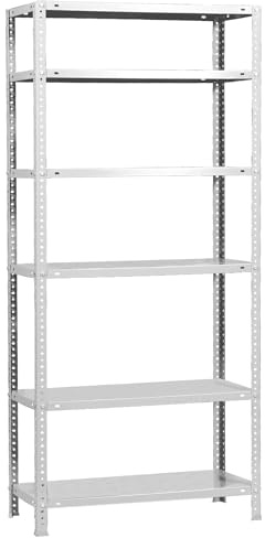 Simonrack Schwerlastregal, Lagerregal, 200x80x50 Metallregal, Kellerregal, Biegestelle 100 kg, 6 Fachböden, Weiss - Comfort
