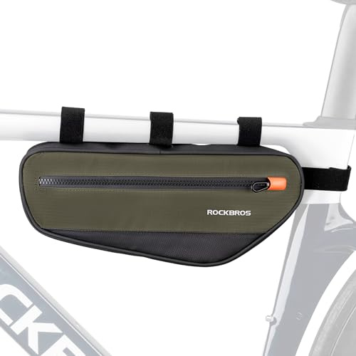 ROCKBROS Bike Frame Bag Bike Handlebar Bag Bike Bag with Large Opening Zippers, Bike Pounch For Mountain Road Bike, Quick Release 1.5L, olive drab, 30120079001-YXUS
