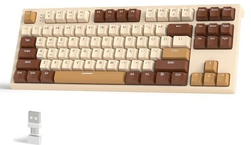FREEWOLF M88 TKL Tastiera da Gioco Wireless, Tastiera Meccanica Bluetooth/2.4Ghz Sostituibile a Caldo, Ricevitore Tipo C/USB A 2 in 1, copritasti 87 PBT, Iinterruttore Rosso per PC/MAC - Formaggio