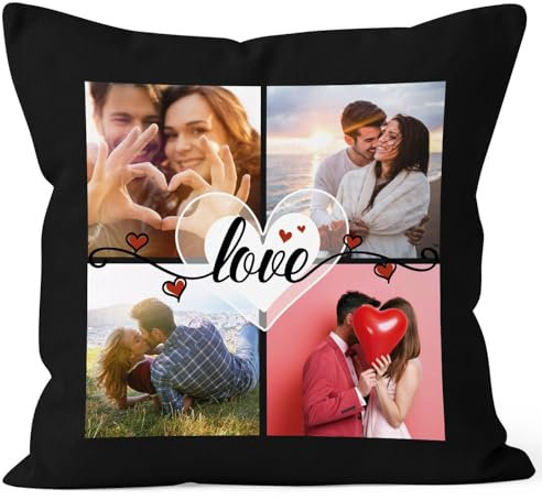 SpecialMe® Kissen-Bezug Liebe mit Foto-Collage eigene Bilder Wunschtext Schriftzug Love persönliche Geschenkideen personalisierbar Baumwolle schwarz Standard