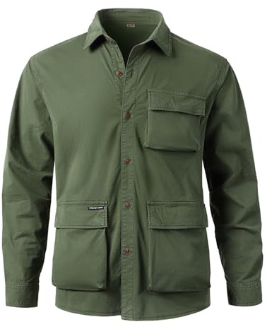 Harbrosrce Camicia Uomo Estiva Manica Lunga Vintage Mimetico Cotone Resistente Giacca Estiva Casual Maglia da Trekking