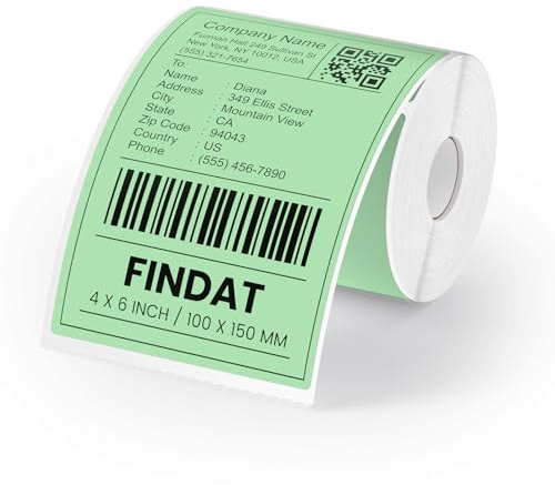 FINDAT Verde Etichette Termiche 100 x 150 mm Rotolo Vinile Autoadesive Adesivi Termici Impermeabili per Stampante Rettangolo per Indirizzo Codice a Barre Ufficio Logo Design 250 Pezzi