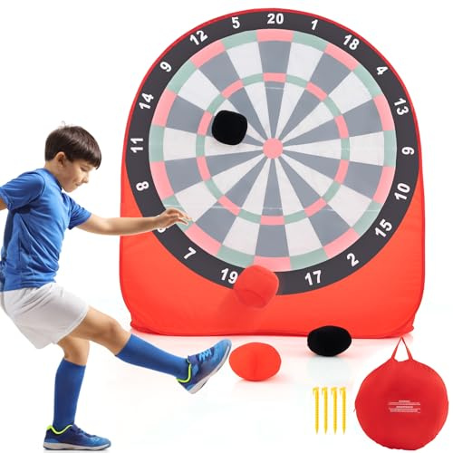 COSTWAY Diana Dardos Gran Board para Niños, Plegable y Portátil con 4 Pelotas de Pateo, Bolsa de Transporte, Tablero de Dardos de Fútbol para Jardín, Césped (Rojo)