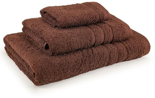 CASTMA - Set 3 Toallas de Baño Gama Colors - Toallas de Rizo 100% Algodón para Tocador (30 x 45 cm) Lavabo (50 x 90 cm) y Baño (100 x 140 cm) - Gramaje 400 gr/m² - Color Chocolate