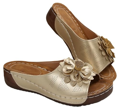Dam kil sandaler 2025 blomma sommar uppklädda platt öppen tå plattformsskor vardag boho slip-on strand promenadsandaler