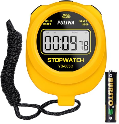 PULIVIA Cronómetro con Cuenta Regresiva, Cronómetro Digital de Fácil Manejo para Deportes, Botón de Alarma de Cuenta Regresiva con Sonido, Batería AAA Incluida, Amarillo