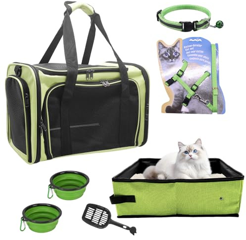 Cat Carrier Soft-Sided & Folding Travel Litter Box, Green