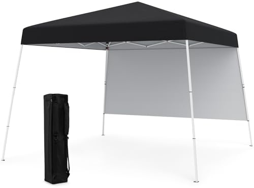 COSTWAY Pop up paviljong 3 x 3 m, vikbar paviljong med 1 sidovägg och bärbar ryggsäck och 4 markankare, utomhusträdgårdstält, vattentätt och solskydd, trädgårdspaviljong, festtält för trädgård, fest