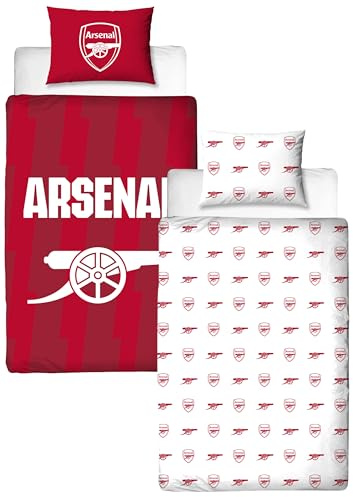 Arsenal FC Official Single Duvet Cover Set, Lightning Design | Red Reversible 2 Sided Football Bedding Cover Official Merchandise Including Matching Pillow Case | Polycotton