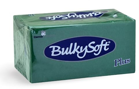BulkySoft White Paper Napkins – 2-Ply Disposable Serviettes 33x33cm – Soft Tissue Napkins for Parties, Events, Catering – 200 Pack (Green)