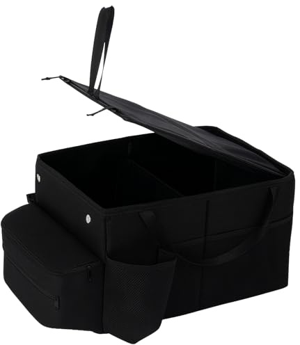 SUNNYNEST Car Seat Organizer-Car Organizer Front Seats Back Seat,with Dividers Cup Holders and Lids Suitable for Front Seat/Back Seats Trunk Car Accessories Interior (Black)