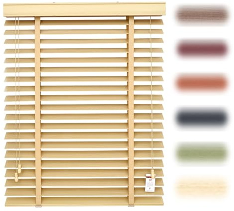 Générique Store Vénitien en Bois 40x90cm 60x120cm 100x150cm 150x200cm Stores Horizontaux pour Fenêtres, Lamelles Horizontales De 50mm, Rideaux en Bois pour Chambre Salon(Crème)