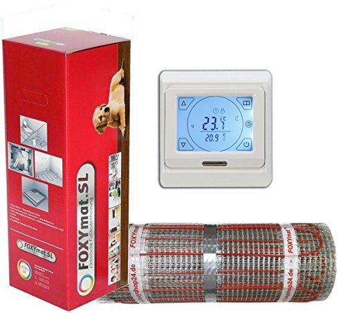elektrische Fußbodenheizung FOXYMAT.SL RAPID (200 Watt pro m²) mit Thermostat QM-BLUE-TS, 9.0 m² (0.5m x 18m)