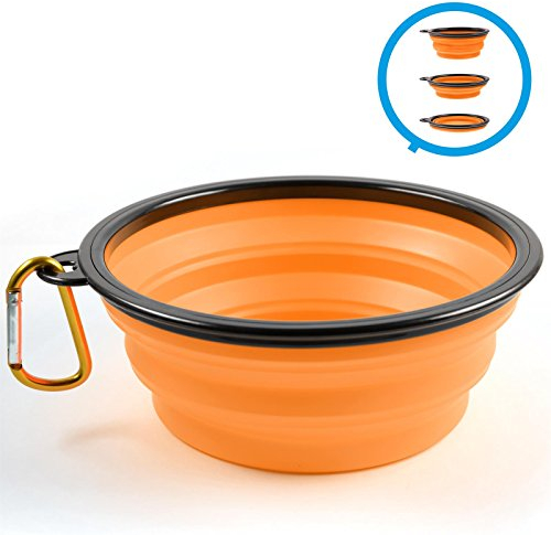 PhoneNatic Faltbarer Silikon-Hundenapf in orange, Reisenapf für Hunde und Katzen mit Karabiner -, XL, orange, 1000 ml