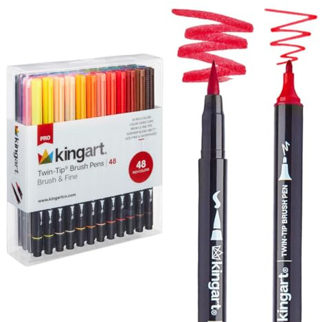 KINGART 445-48 Set of 48 DUAL TIP BRUSH PENS 48 Piece