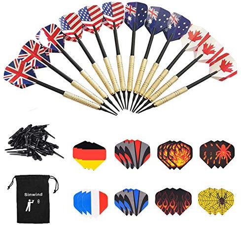 Sinwind Flechette Pointe Plastique, 12 Fléchettes avec 36 Ailettes (12 Styles) et 36 Pointes, Set de Flechettes à Pointe Souple pour Cible de Flechette Electronique