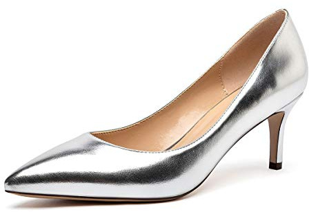 Castamere Femme Bout Pointu Aiguille Talon Moyenne Talon Escarpins 6.5CM Argent PU Chaussures EU 35