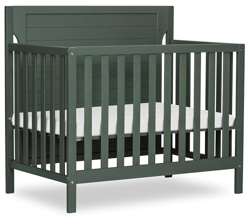 Dream On Me Bellport 4-in-1 Convertible Mini Baby Crib, Compact Design in Safari Green, GreenGuard Gold & BSA, Non-Toxic, Pinewood, Converts to Mini Daybed & Twin Bed, 1″ Mattress Pad