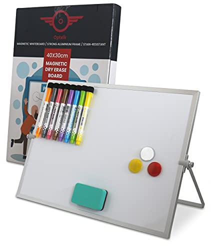 A3 Whiteboard with Stand 40x30 cm – Magnetic Portable Desktop Whiteboard with Pens & Eraser – Double Sided Mini Writing Board for Kids - Premium Small Boards for Revision, Home, School & Office