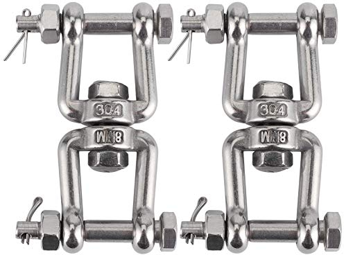 YWBL-WH 2 Pièces M8 Manille Pivotante en Acier Inoxydable Ancrage Connecteur à Anneau Rotatif Crochet à œil Pivotant à Double Extrémité pour Chaîne d’Ancre de Bateau/Amarrage