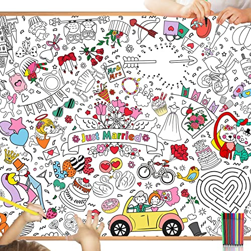 HOWAF Livres de coloriage de Mariage pour Enfants invités, Nappe à colorier de Mariage Poster Géant à Colorier avec Feutres de Coloriage activités à colorier Idée Cadeau Livre de coloriage de Mariage