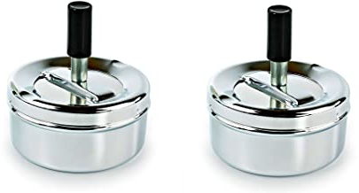 Set 2 Stück Drehaschenbecher Drück Aschenbecher Windascher Windaschenbecher Ascher Metall chrom-farbend 9cm Durchmesser
