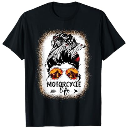 Leopardo moño desordenado pelo mujer motocicleta vida motociclista chica Camiseta