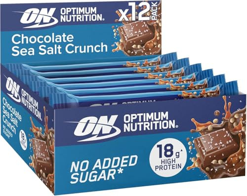 Optimum Nutrition Chocolate Sea Salt Crunch Protein Bars, On-the-Go Pre-Workout and Post-Workout Vegetarian Gym Snack for Men and Women, No Added Sugar Healthy Snacks, 12 x 55 g