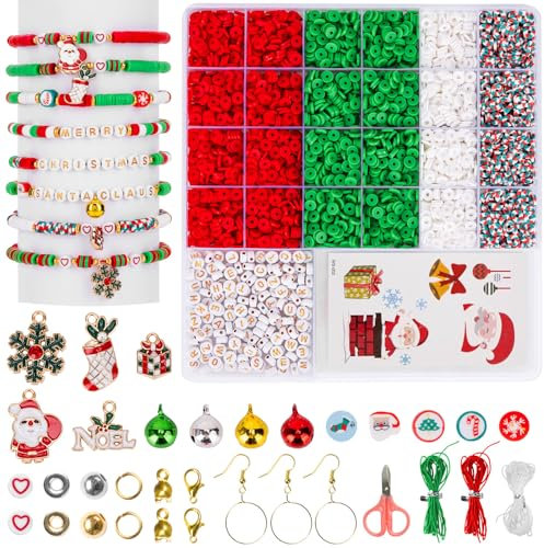zenmag Weihnachten Perlen für Armbänder, Freundschaftsarmbänder Selber Machen mit 160 Gold Buchstaben Perlen, Verschiedene Anhänger, Clay Perlen Zum Auffädeln Geschenke zu Weihnachten, Geburtstage