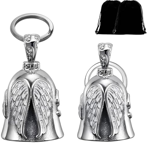 HEYOMI 2 campanas de moto Guardian Bell original, campanilla para moto, llavero de la suerte, ángel de la guarda con anillo colgante para coches eléctricos, bicicletas, etc.