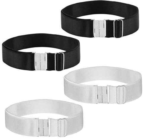 kiki fancy Shirt Sleeve Holders, Garter Suspenders Elastic Belt Women Men Shirt Collar Stiffeners White Garter Clips Perfect for Dancers and Pipers Pack of 4(White and black)