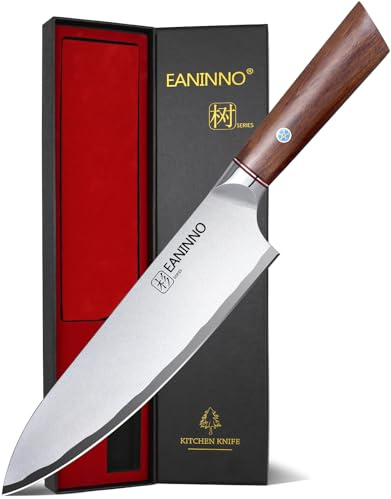 EANINNO Chef Knife Japanese 8 inch Kitchen Knife Sharp High Carbon Stainless Steel Professional for Cutting Meat Vegetable with Ergonomic Wood Handle