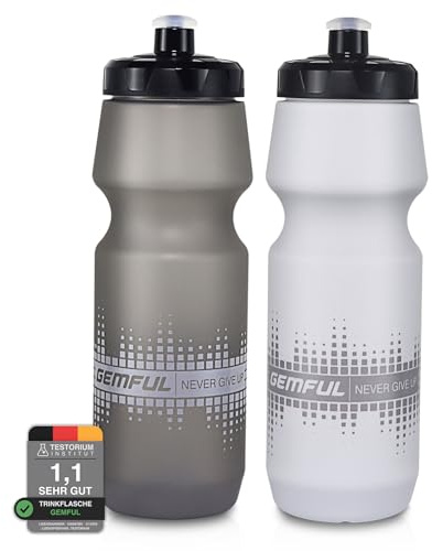 GEMFUL 2 Pack Bike Water Bottles 24oz MTB Cycling Squeeze Bottle BPA-Free Leak-Proof 750ml for Mountain Biking Trail Riding Commuting (Grey+White)