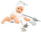 Götz 2516573 Cosy Aquini Badepuppe Angel Den Fisch Geschenkbox - 33 cm große Babypuppe mit braunen Augen, ohne Haare und Weichkörper Puppe - Weichkörperpuppe in 6-teiligen Set