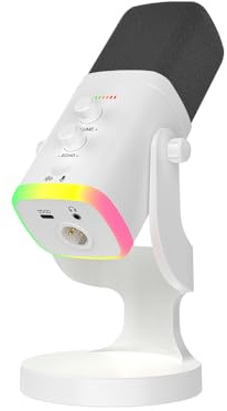Nuoxiange YU8-white Dynamic Microphone - USB/XLR RGB Mic with Echo Adjustment, Mute Key & Monitoring Jack, Desktop Microphone for PC Gaming, Streaming & Chat