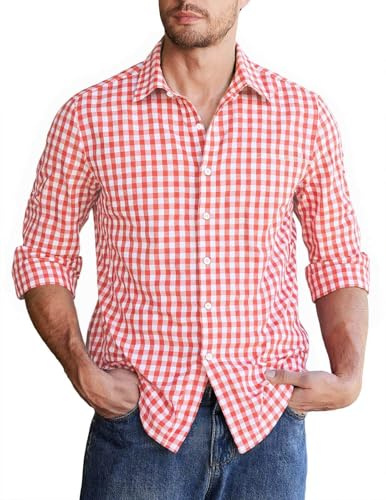 Halfword Chemise Homme à Carreaux Manches Longues Coton Boutons Bûcheron Traditionnelle Bureau Décontractée