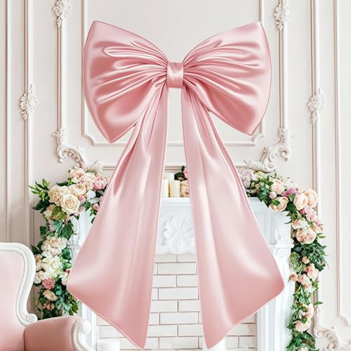 lelewangluo Stor satinrosett, 61x102 cm gigantisk rosette, stor båge av slät satinrosett för bröllop, jul, väggdekoration, födelsedag, babyshower, festaccessoarer (Rosa)