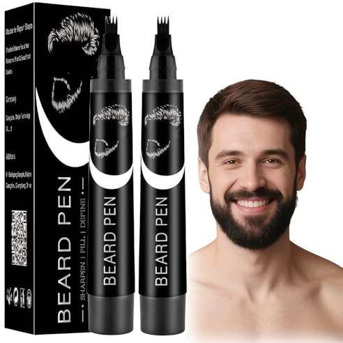 2pcs Beard Pencil Filler for Men,Beard Pencil Filler with Fork Tip,Waterproof Beard Pen,Long Lasting Natural Looking Hair Filler,Durable Beard and Eyebrow Filler Pen,Easy Beard Pen Liner,Black