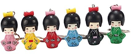 HQHYGM Japansk docka på nyckelring 6 st kimono docka nyckelring tecknad nyckelring lätt zink iögonfallande mönster slumpmässig