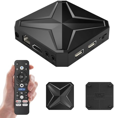 Android TV Box 14.0 Media Player, RK3518 Quad-Core, 8K UHD 4K HDR10, WiFi 6 Dual-Band, Bluetooth 5.4, 10/100M LAN, HDMI 2.0b, 2GB RAM 16GB ROM, Voice Remote