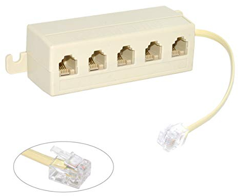 Cablecc - Module jack 6P4C RJ11 RJ12 - Adaptateur 1 entrée et 5 sorties - Séparateur de ligne téléphonique - Coloris beige