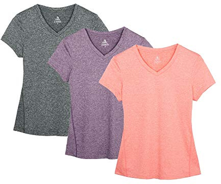 icyzone Träningströjor yogatoppar träningskläder V-ringad T-shirts för kvinnor löpning fitness sport kortärmad t-shirts