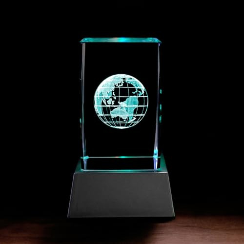 Kaltner Präsente Stimmungslicht - Ein ganz besonderes Geschenk: Welt Weltkugel Globus/LED Kerze/Kristall Glasblock / 3D-Laser-Gravur Erde